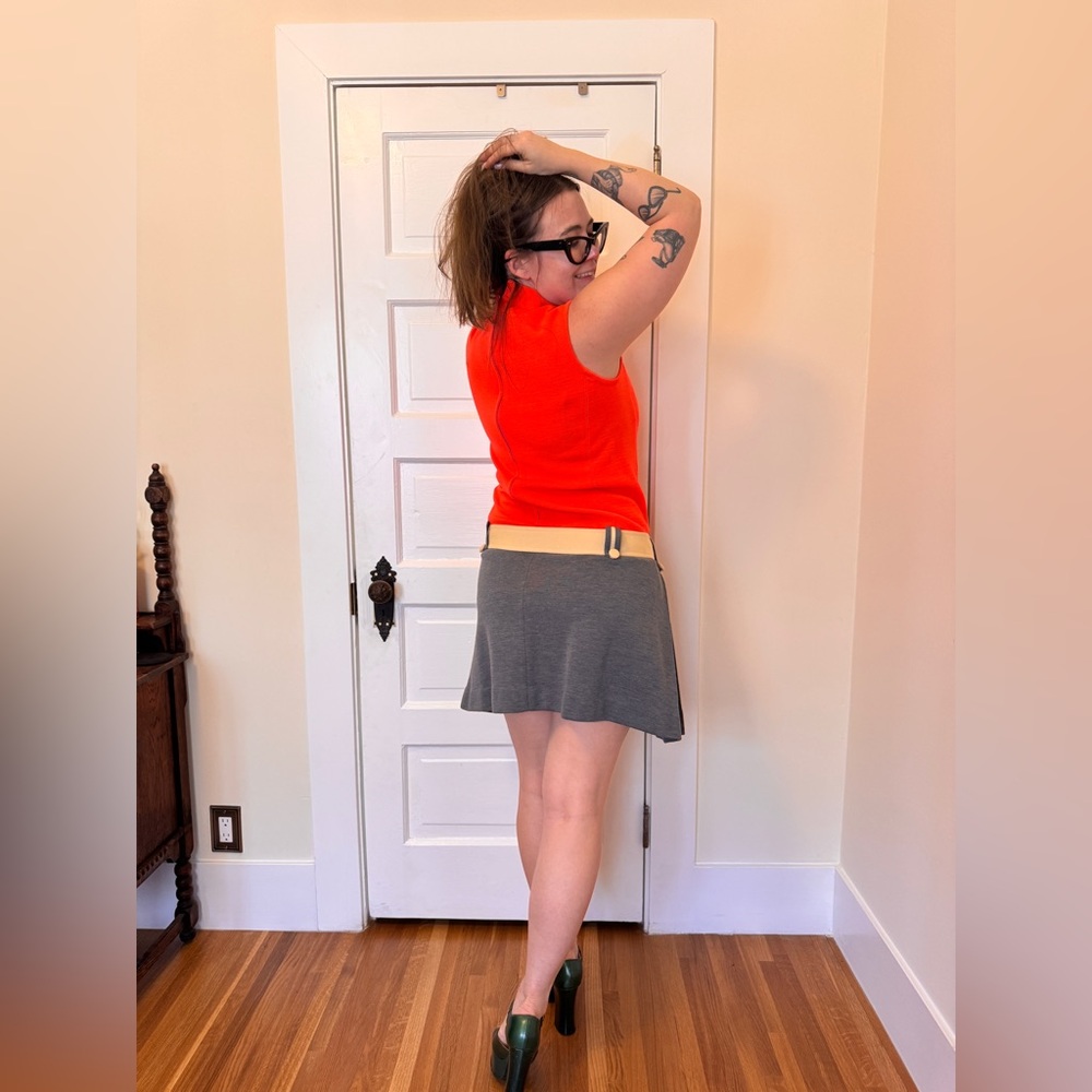 60s Vintage Bright Orange Knit Scooter Dress Sz M - Picture 4 of 13